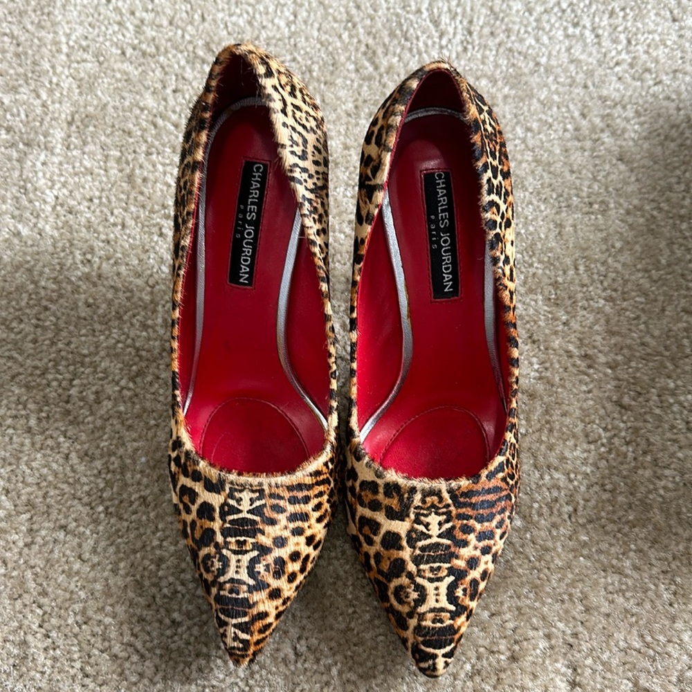 Charles Jourdan Leopard Print Calf-Hair Stiletto Size 6.5 M Heel Height 4”